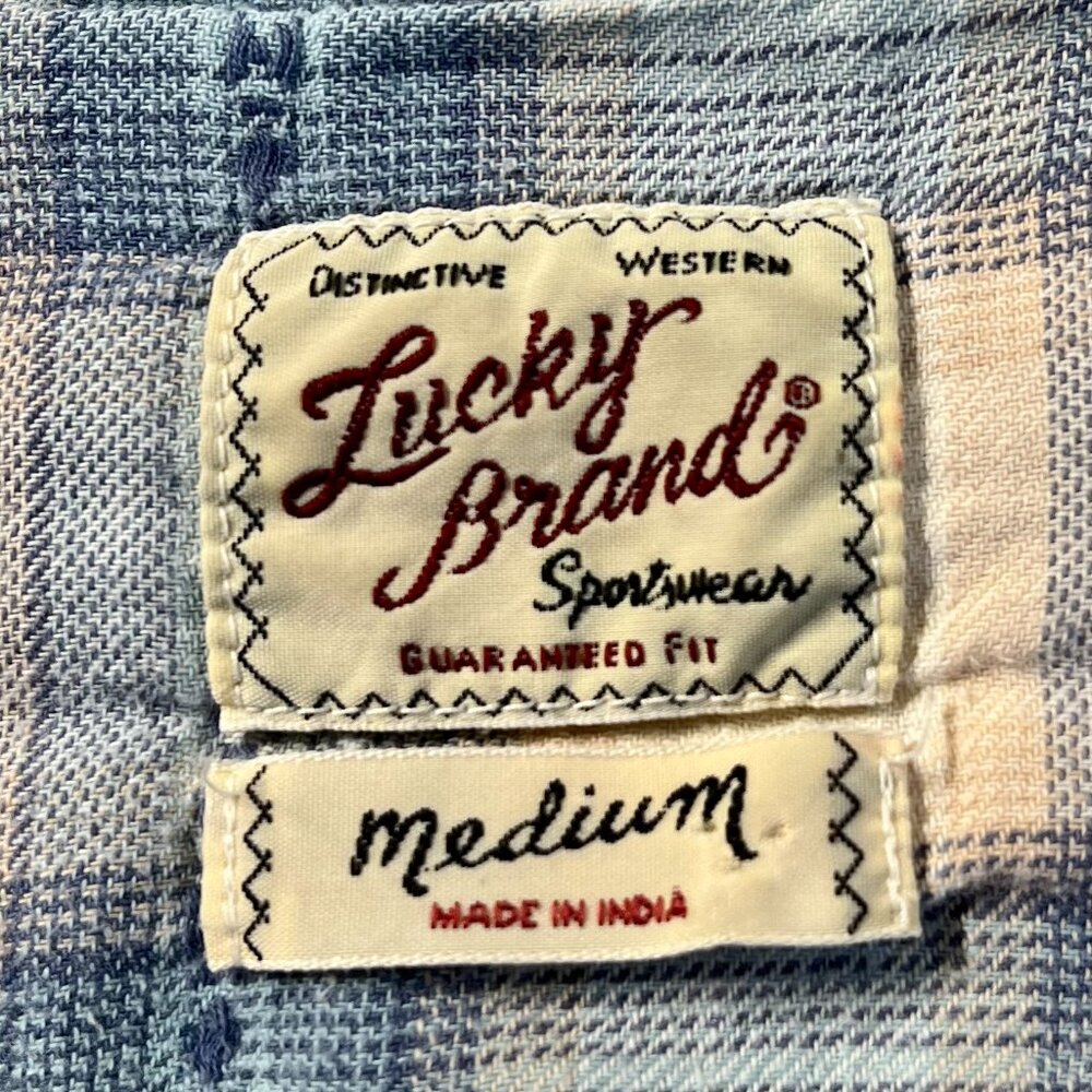 Lucky Brand Distinctive Western Sportswear Vintage Blue Plaid Pearl Snap Shirt - Picture 6 of 8